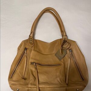 FREE PEOPLE LARGE EMERSON TOTE Tan Leather Tote Bag in Italian Straw